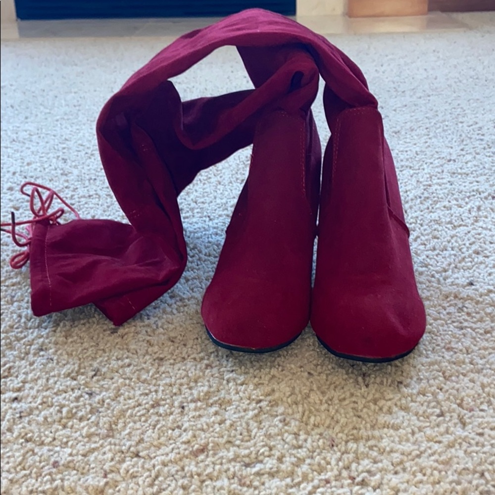 Over the knee red boots